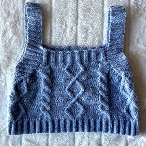 Kendall & Kylie Blue Cable Knit Square Neck Knit Cropped Tank Top SZ Medium